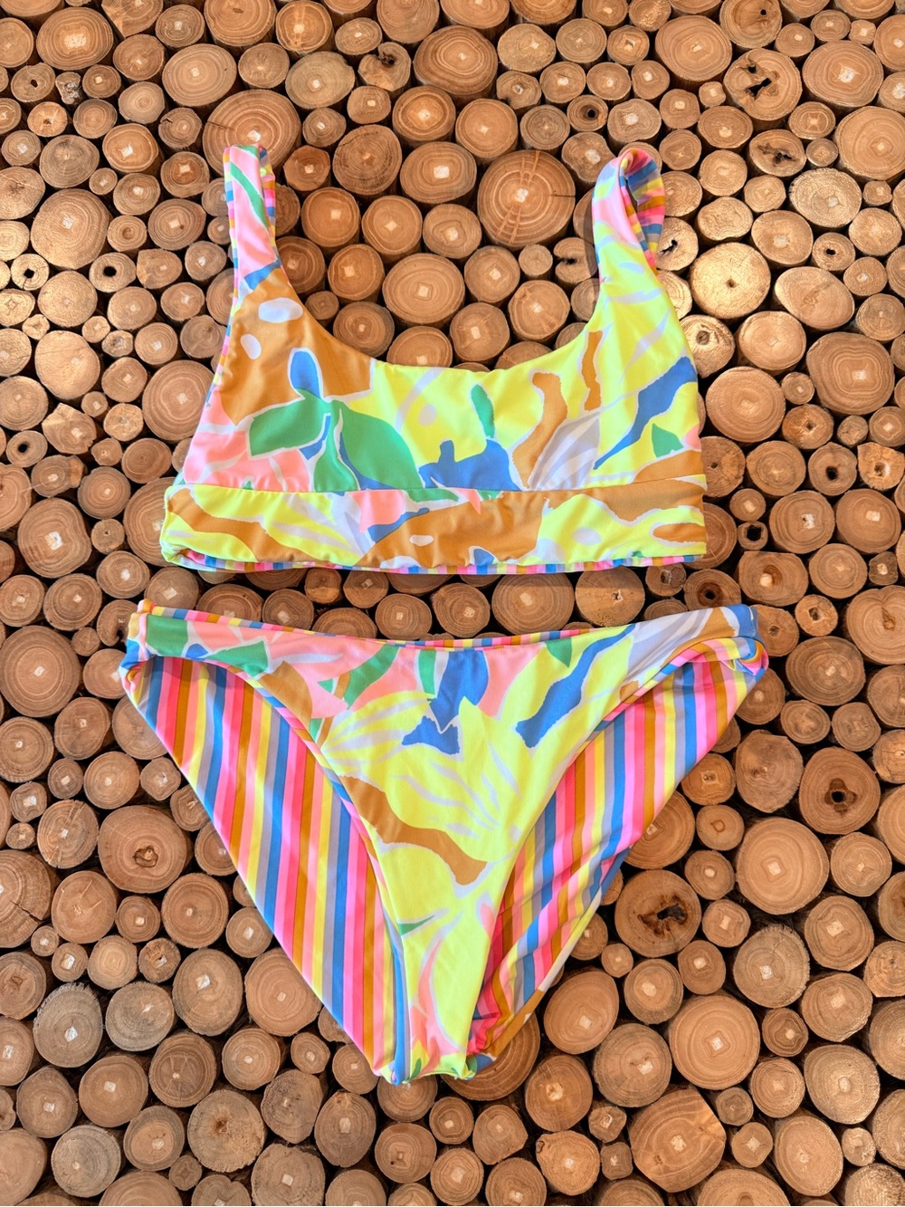 Maaji Reversible Donna Rainbow Stripe Sporty Bralette Bikini Top & Bottom Set